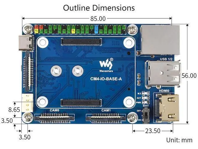 Alt view image 7 of 7 - Mini Base Board (A) for Raspberry Pi Compute Module 4 Lite/eMMC Series Module, with Standard CM4 Socket and 40PIN GPIO Header Onboard Multiple Connectors CSI/DSI/FAN/HDMI/USB/RJ45, etc. for Easy Use