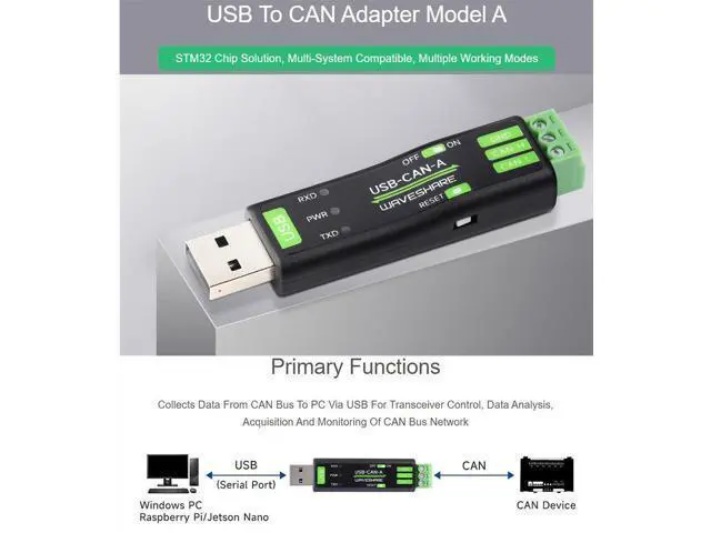 Alt view image 2 of 7 - USB to CAN Adapter Model A STM32 Chip Solution, CAN Baud Rate 5kbps~1Mbps is Configurable, Support Windows XP/7/8/10/11 and Linux Systems, Multiple Working Modes