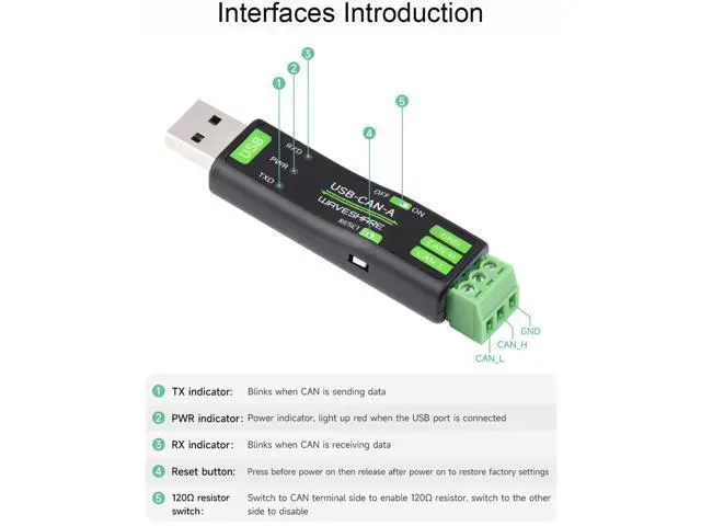 Alt view image 7 of 7 - USB to CAN Adapter Model A STM32 Chip Solution, CAN Baud Rate 5kbps~1Mbps is Configurable, Support Windows XP/7/8/10/11 and Linux Systems, Multiple Working Modes