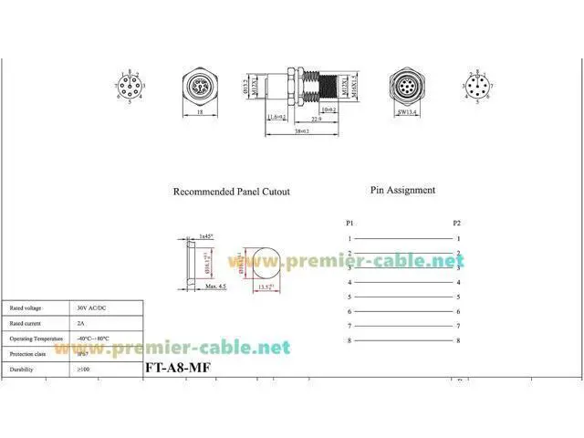 Alt view image 3 of 7 - M12 A Code 8 Pin Male to Female Bulkhead Connector IP67 Panel Mount Sensor Feedthrough Adapter Industrial Circular Connector Socket Receptacle for Automation Control Cabinet Robotics (1PCS)