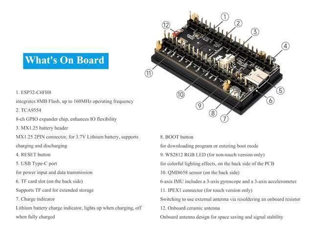 Alt view image 5 of 7 - ESP32-C6 1.9inch LCD Display Development Board, 170x320 Pixels, 262K Color, 160MHz Running Frequency RISC-V Single-Core Processor, WF-i 6 & BLE, ESP32 with Display,Compatible with Pico Header