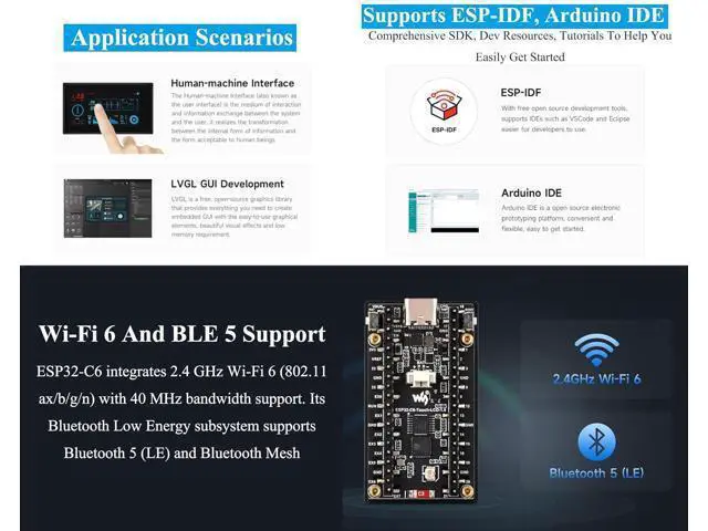 Alt view image 6 of 7 - ESP32-C6 1.9inch LCD Display Development Board, 170x320 Pixels, 262K Color, 160MHz Running Frequency RISC-V Single-Core Processor, WF-i 6 & BLE, ESP32 with Display,Compatible with Pico Header