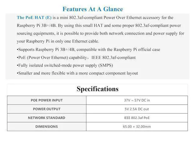 Alt view image 3 of 7 - PoE HAT for Raspberry Pi 4B/3B+, Power Over Ethernet (PoE) Support 802.3af, Compatible with Official Case, Supports Cooling Fan