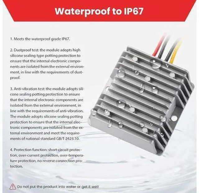 Alt view image 5 of 7 - 10-22V to 24V 15A 360W Boost Converter IP67- Waterproof Booster for Solar Cell Arrays/Truck Fleets/Industrial Machinery - Suitable for Harsh Environments -Dustproof/Waterproof(1-Year Warranty