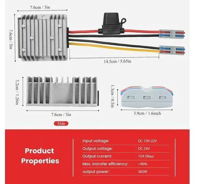 Alt view image 7 of 7 - 10-22V to 24V 15A 360W Boost Converter IP67- Waterproof Booster for Solar Cell Arrays/Truck Fleets/Industrial Machinery - Suitable for Harsh Environments -Dustproof/Waterproof(1-Year Warranty