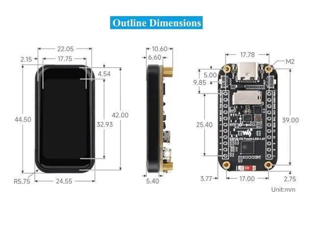 Alt view image 7 of 7 - ESP32-C6 1.47inch Touch Display Development Board, 172x320 Resolution IPS LCD, 262K Display Color, Supports W-F-i 6 / BLE 5, 160MHz RISC-V Processor, Type-C, with Pre-Soldered Header