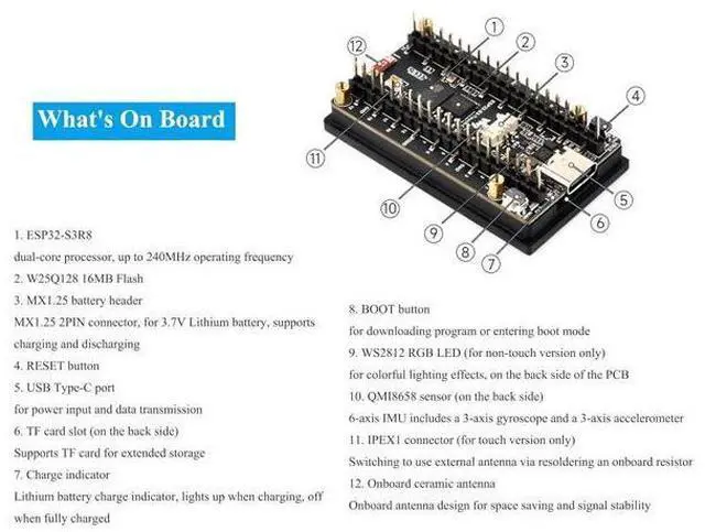 Alt view image 5 of 7 - ESP32-S3 1.9inch Touch LCD Display Development Board, 170x320 Pixels, 262K Color, 32-Bit LX7 Dual-Core Processor, Supports 90° Hardware Rotation, ESP32 with Display,Multiple Peripheral Interfaces