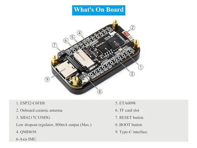 Alt view image 6 of 7 - ESP32-C6 1.47inch Touch Display Development Board, 172x320 Resolution IPS LCD, 262K Display Color, Supports W-F-i 6 / BLE 5, 160MHz RISC-V Processor, Type-C, with Pre-Soldered Header