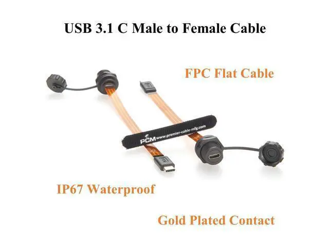Alt view image 3 of 7 - IP67 USB 3.1 Type-C Male to Female Extension Cable 10Gbps Flush Panel Mount USB 3.1 Gen2 C FPC Ribbon Flat Slim Cable 100W for Data Transfer Charging, Cabinet, Embedded PC, Automation(0.2m)