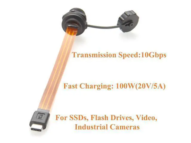 Alt view image 4 of 7 - IP67 USB 3.1 Type-C Male to Female Extension Cable 10Gbps Flush Panel Mount USB 3.1 Gen2 C FPC Ribbon Flat Slim Cable 100W for Data Transfer Charging, Cabinet, Embedded PC, Automation(0.2m)