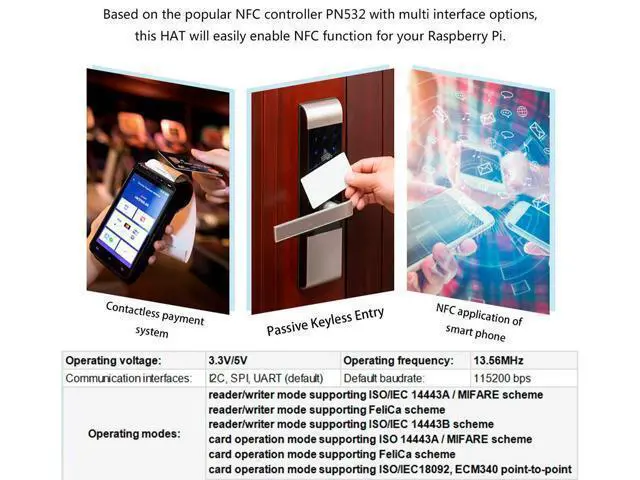 Alt view image 7 of 7 - PN532 NFC HAT for Raspberry Pi 4B/3B+/3B/2B/Zero/Zero W - I2C / SPI/UART Interface, Supports Various NFC/RFID Cards