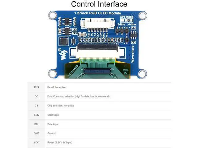 Alt view image 3 of 7 - 1.27inch RGB OLED Display Module 128×96 Resolution Screen, 262K RGB Colors SPI Interface 3.3V / 5V Operating Voltage, for Ardu/Raspberry Pi/STM32
