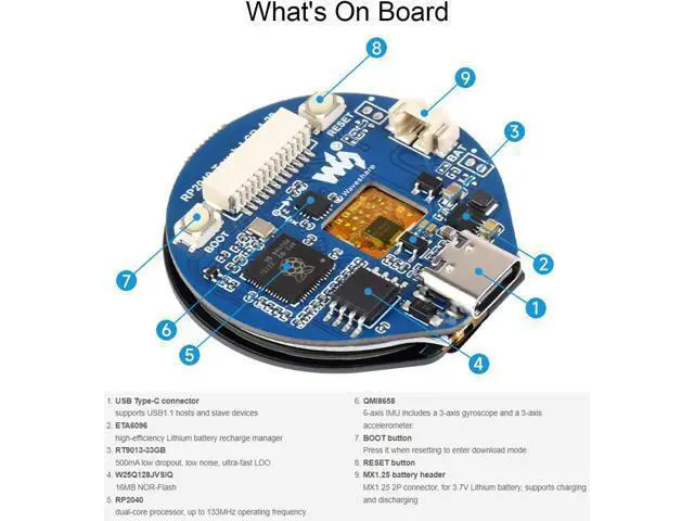 Alt view image 5 of 7 - RP2040-Touch-LCD-1.28 Based on Raspberry Pi RP2040 Board with 1.28inch Round Touch LCD, 240x240 Pixels 65K RGB Colors IPS LCD Display, Accelerometer and Gyroscope Sensor Dual-Core Processor