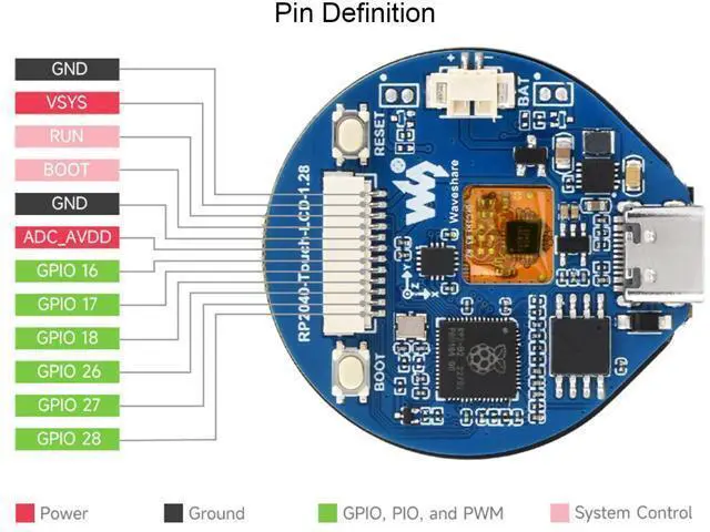 Alt view image 6 of 7 - RP2040-Touch-LCD-1.28 Based on Raspberry Pi RP2040 Board with 1.28inch Round Touch LCD, 240x240 Pixels 65K RGB Colors IPS LCD Display, Accelerometer and Gyroscope Sensor Dual-Core Processor