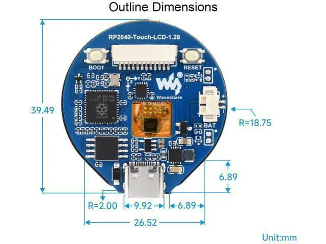 Alt view image 7 of 7 - RP2040-Touch-LCD-1.28 Based on Raspberry Pi RP2040 Board with 1.28inch Round Touch LCD, 240x240 Pixels 65K RGB Colors IPS LCD Display, Accelerometer and Gyroscope Sensor Dual-Core Processor