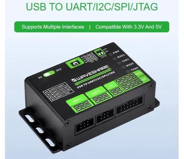 Alt view image 2 of 7 - USB Multi-Converter (Up to 3-Ch) - UART/I2C/SPI/JTAG, 3.3/5V - Aluminum Case, Compatible Win7/10/11, Linux