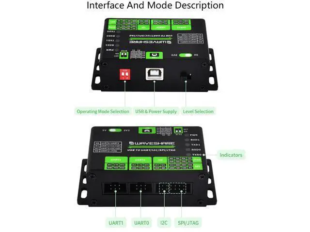 Alt view image 6 of 7 - USB Multi-Converter (Up to 3-Ch) - UART/I2C/SPI/JTAG, 3.3/5V - Aluminum Case, Compatible Win7/10/11, Linux