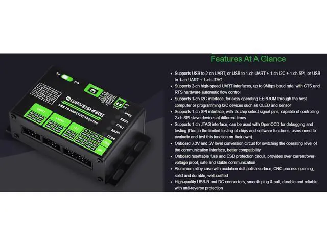 Alt view image 5 of 7 - USB Multi-Converter (Up to 3-Ch) - UART/I2C/SPI/JTAG, 3.3/5V - Aluminum Case, Compatible Win7/10/11, Linux