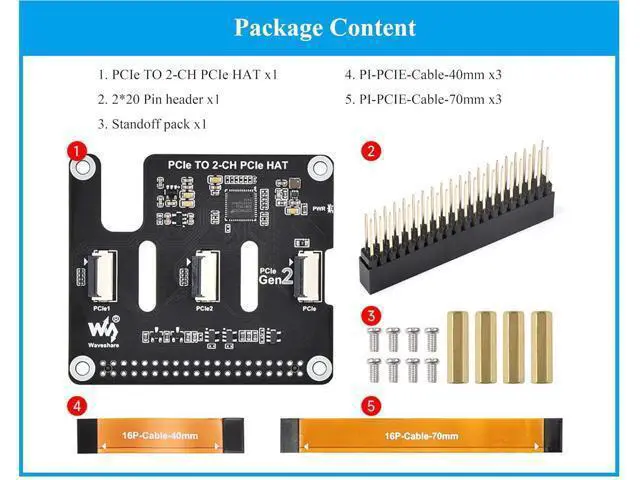 Alt view image 2 of 7 - Pi5 PCIe to 2-CH PCIe HAT 2-CH PCIe FFC Adapter Board Compatible with Raspberry Pi 5, Expands 2-CH PCIe FFC Connectors, Supports Stacking Multiple PCIe Hats