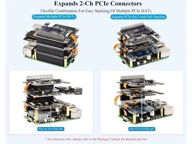 Alt view image 3 of 7 - Pi5 PCIe to 2-CH PCIe HAT 2-CH PCIe FFC Adapter Board Compatible with Raspberry Pi 5, Expands 2-CH PCIe FFC Connectors, Supports Stacking Multiple PCIe Hats