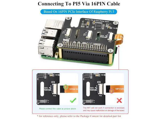 Alt view image 5 of 7 - Pi5 PCIe to 2-CH PCIe HAT 2-CH PCIe FFC Adapter Board Compatible with Raspberry Pi 5, Expands 2-CH PCIe FFC Connectors, Supports Stacking Multiple PCIe Hats