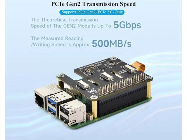 Alt view image 6 of 7 - Pi5 PCIe to 2-CH PCIe HAT 2-CH PCIe FFC Adapter Board Compatible with Raspberry Pi 5, Expands 2-CH PCIe FFC Connectors, Supports Stacking Multiple PCIe Hats