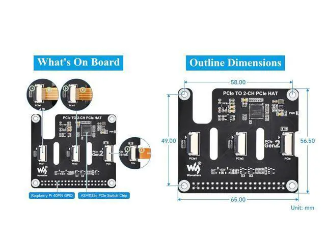 Alt view image 7 of 7 - Pi5 PCIe to 2-CH PCIe HAT 2-CH PCIe FFC Adapter Board Compatible with Raspberry Pi 5, Expands 2-CH PCIe FFC Connectors, Supports Stacking Multiple PCIe Hats
