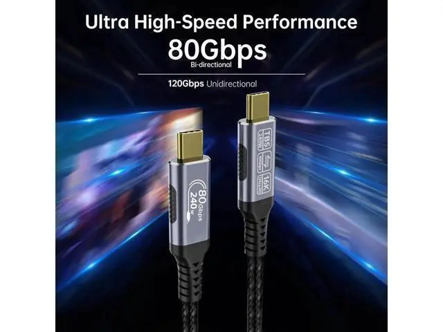 Alt view image 6 of 6 - Aomoproing 3.3ft USB 5 Cable, 80 Gbps Data Transfer, Dual 8K/16K Display Support, 240W Charging, USB-C to USB-C for Laptops, Monitors & PCs