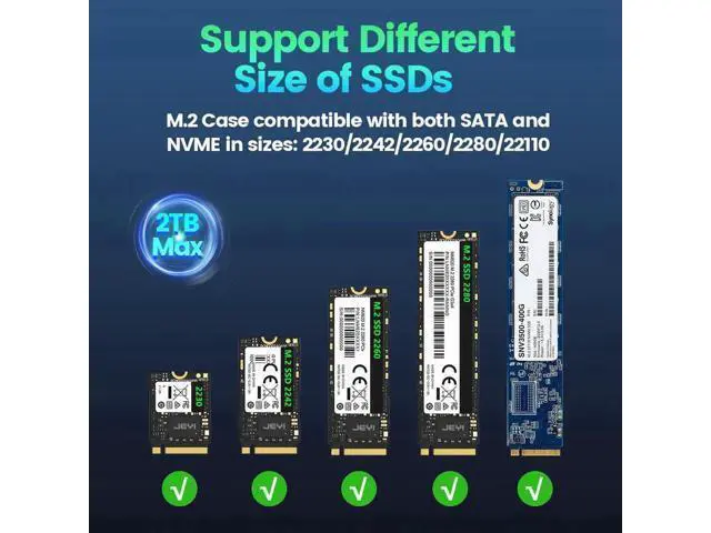 Alt view image 7 of 7 - 22110 M.2 NVME NGFF Enclosure, USB 3.2 Gen2 Type-C 10Gbps SSD Case Support M&B+M Keys 2230/42/2260/2280 With Flat Cable