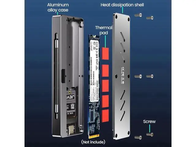 Alt view image 5 of 7 - 22110 M.2 NVME NGFF Enclosure, USB 3.2 Gen2 Type-C 10Gbps SSD Case Support M&B+M Keys 2230/42/2260/2280 With Flat Cable