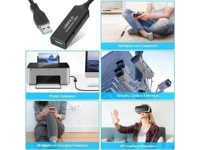 Alt view image 2 of 7 - Aomoproing USB 3.0 Active Cable, USB Type A-Male to A-Female Extension Cord Superspeed USB 3.0 Extender Wire with AC Power Adpter for Printer, Xbox, Oculus Rift, PS4, 16 Feet