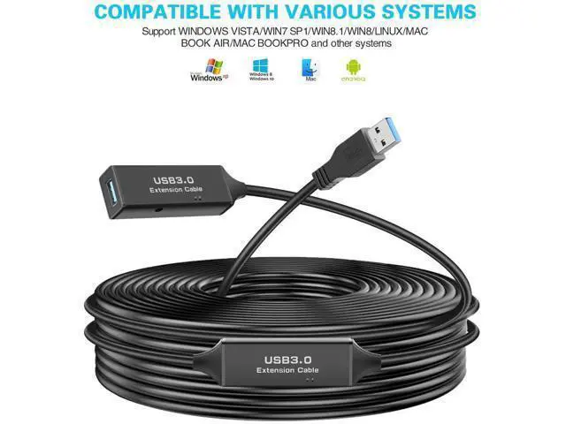 Alt view image 3 of 7 - Aomoproing USB 3.0 Active Cable, USB Type A-Male to A-Female Extension Cord Superspeed USB 3.0 Extender Wire with AC Power Adpter for Printer, Xbox, Oculus Rift, PS4, 16 Feet