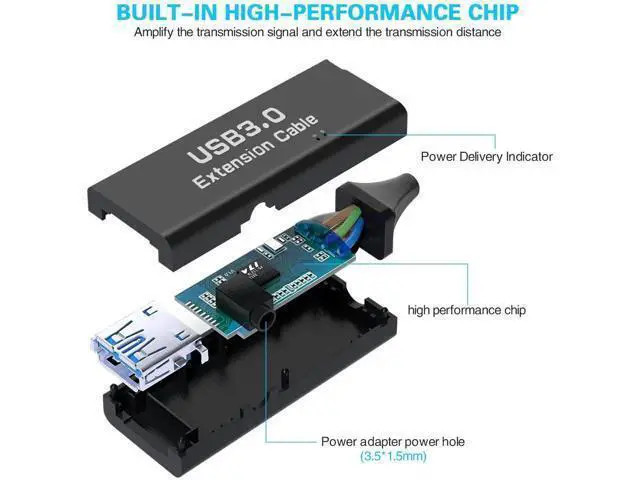 Alt view image 5 of 7 - Aomoproing USB 3.0 Active Cable, USB Type A-Male to A-Female Extension Cord Superspeed USB 3.0 Extender Wire with AC Power Adpter for Printer, Xbox, Oculus Rift, PS4, 16 Feet