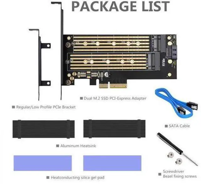 Alt view image 7 of 7 - Dual M.2 PCIE Adapter for SATA or PCIE NVMe SSD with Advanced Heat Sink Solution,M.2 SSD NVME (m Key) and SATA (b Key) 22110 2280 2260 2242 2230 to PCI-e x 4 Host Controller Expansion Card
