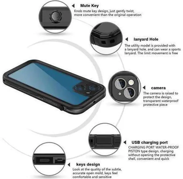 Alt view image 3 of 7 - iPhone 13 Mini Waterproof Case, Shockproof Underwater IP68 Case, with Built-in Screen Protector Full Body Rugged Protective Cover, for iPhone 13 Mini 5.4 inch