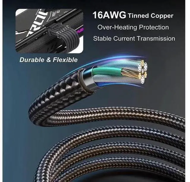 Alt view image 2 of 6 - PCI-e 5.0 Extension Cable, RTX 4090 4080 16Pin(12+4) Male to 4x8Pin Female 12VHPWR Cable PCIE GPU Power Sleeved Extender Cord Compatible for GeForce RTX 4090/4080/4070Ti/3090Ti (14inch, Black)
