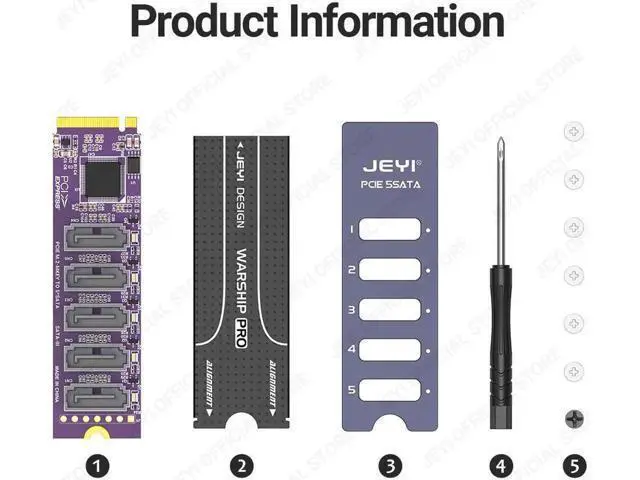 Alt view image 3 of 6 - NVMe M.2 to 5 Sata Adapter, Internal 5 Port Non-RAID SATA III 6GB/s NVMe Adapter Card for Desktop PC Support SSD and HDD