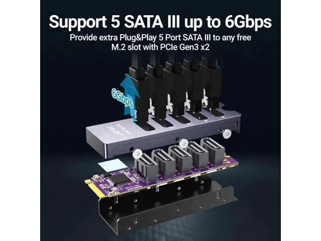 Alt view image 4 of 6 - NVMe M.2 to 5 Sata Adapter, Internal 5 Port Non-RAID SATA III 6GB/s NVMe Adapter Card for Desktop PC Support SSD and HDD