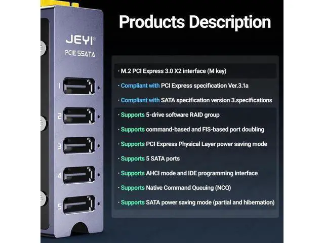 Alt view image 5 of 6 - NVMe M.2 to 5 Sata Adapter, Internal 5 Port Non-RAID SATA III 6GB/s NVMe Adapter Card for Desktop PC Support SSD and HDD