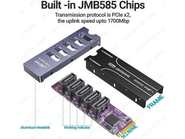 Alt view image 2 of 6 - NVMe M.2 to 5 Sata Adapter, Internal 5 Port Non-RAID SATA III 6GB/s NVMe Adapter Card for Desktop PC Support SSD and HDD