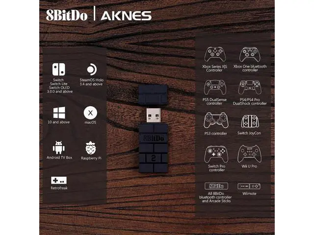 Alt view image 2 of 6 - 8BitDo USB Wireless Controller Adapter 2 Converter Dongle for Switch/Switch OLED,Steam Deck,Windows,Raspberry Pi, macOS, PS5/PS4/PS3 Controller,Xbox Series X/S,Xbox One Bluetooth Controller, OTG Cable
