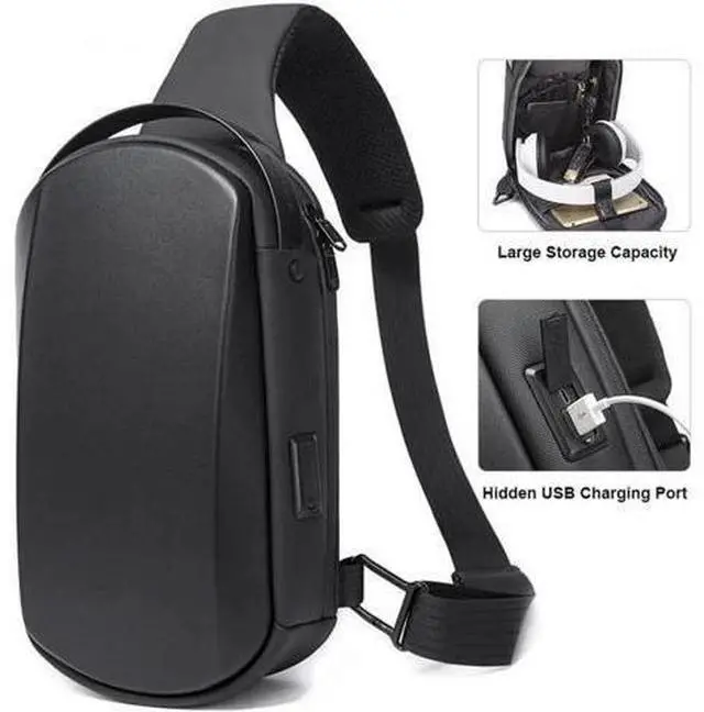 Main image of Sling Bag, Waterproof Men Chest Bag Leather Shoulder bags Crossbody Sling Backpack Large Capacity Travel Messenger Bag