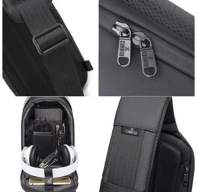Alt view image 7 of 7 - Sling Bag, Waterproof Men Chest Bag Leather Shoulder bags Crossbody Sling Backpack Large Capacity Travel Messenger Bag