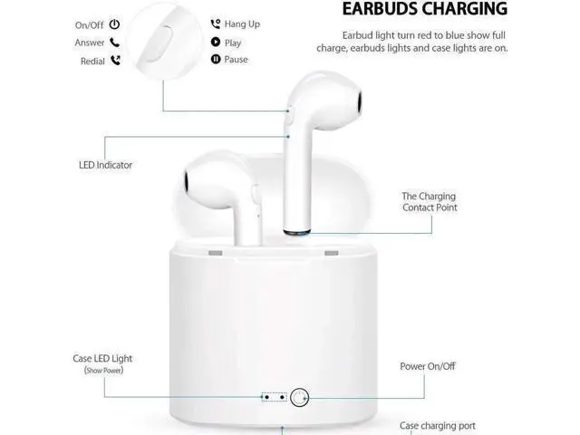 Alt view image 5 of 7 - Wireless Earbuds Bluetooth Headphones Stereo Earphone Built-In Mic with Charging Case Cordless Sport Headsets for AirPods iPhone X 8 7 plus 6 6s plus Android Samsung Galaxy