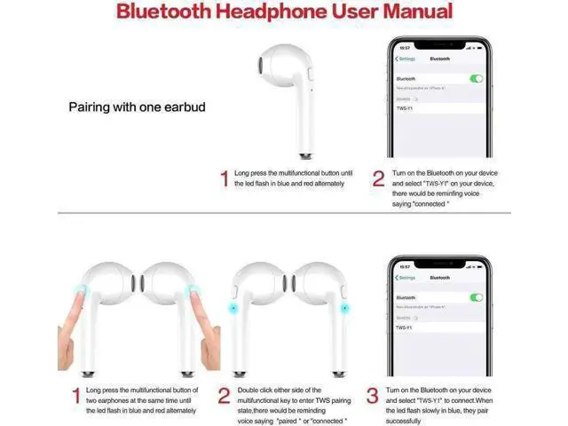 Alt view image 7 of 7 - Wireless Earbuds Bluetooth Headphones Stereo Earphone Built-In Mic with Charging Case Cordless Sport Headsets for AirPods iPhone X 8 7 plus 6 6s plus Android Samsung Galaxy
