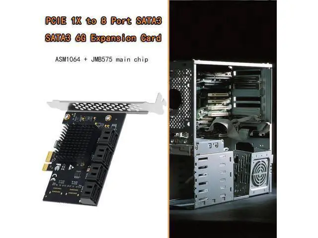 Alt view image 5 of 7 - PCIe to SATA Expansion Card 8 Port SATA Multiplier PCI Express X1 Controller SATA 3 HDD SSD Adapter PCI E SATA3 Riser for Mining