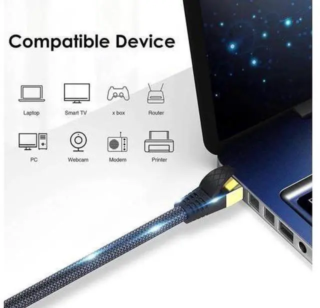 Alt view image 4 of 7 - Cat 8 Ethernet Cable 75ft, Outdoor, Indoor Nylon Braided Cat 8 Cable, Heavy Duty 26AWG 40Gbps, 2000MHz, S/FTP Patch Cord for Xbox, POE, PS5, Router