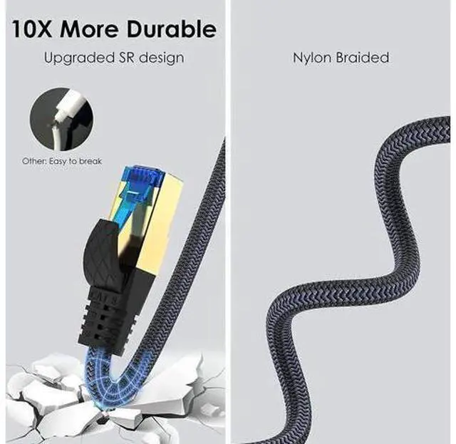 Alt view image 5 of 7 - Cat 8 Ethernet Cable 75ft, Outdoor, Indoor Nylon Braided Cat 8 Cable, Heavy Duty 26AWG 40Gbps, 2000MHz, S/FTP Patch Cord for Xbox, POE, PS5, Router