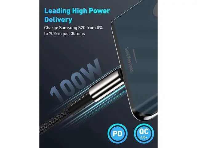 Alt view image 5 of 7 - USB C Cable, Baseus 100W PD 5A QC 4.0 Fast Charging USB C to USB C Cable, Zinc Alloy Nylon Braided Type C Data Cable for Samsung S21 S20+ S10 Note 10 iPad Pro MacBook Pro Google Pixel and more (6.6ft)