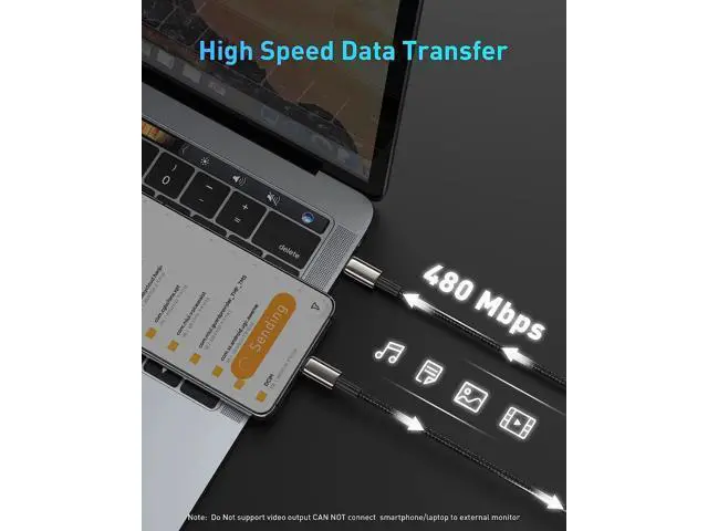 Alt view image 7 of 7 - USB C Cable, Baseus 100W PD 5A QC 4.0 Fast Charging USB C to USB C Cable, Zinc Alloy Nylon Braided Type C Data Cable for Samsung S21 S20+ S10 Note 10 iPad Pro MacBook Pro Google Pixel and more (6.6ft)